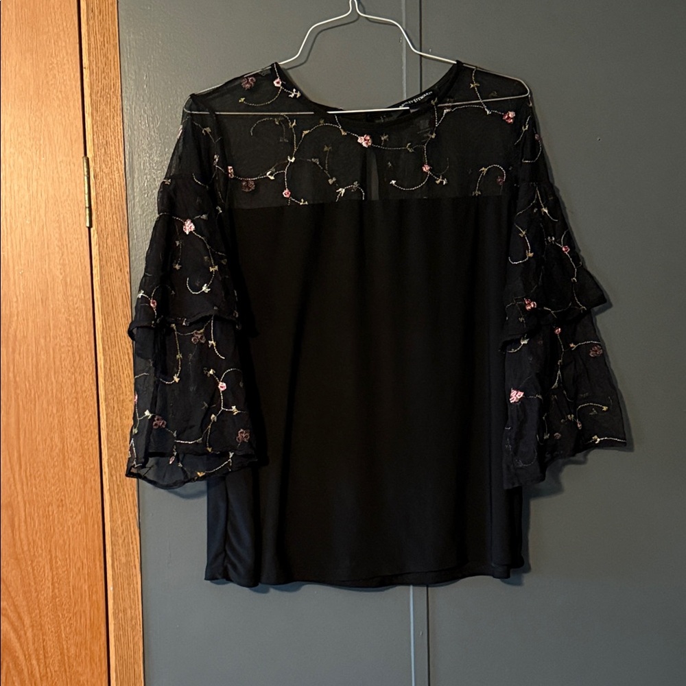 Ashley Stewart Black Floral Mesh Blouse